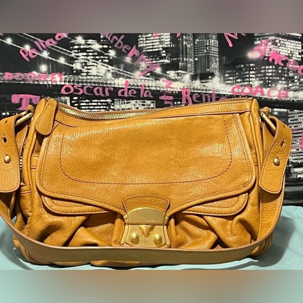 Vintage Nina Ricci Brown Leather Satchel Handbag Retro Scrunch Purse Bag